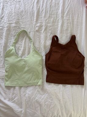 lululemon athletica Light Green Halter and Brown Ribbed Sports Tops size 2